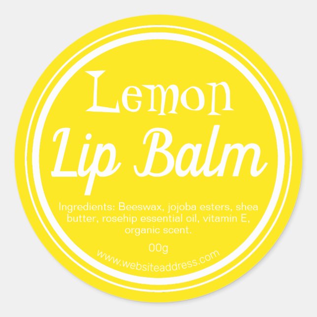 Yellow Lemon Scented Lip Balm Pot Lables Classic Round Sticker (Front)