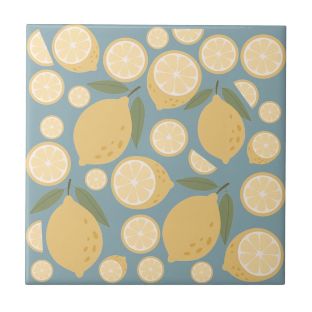 Yellow Lemon Seamless Pattern Ceramic Tile (Front)