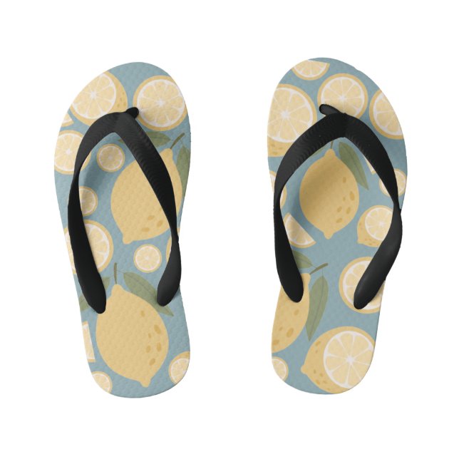 Yellow Lemon Seamless Pattern Kid's Thongs (Footbed)