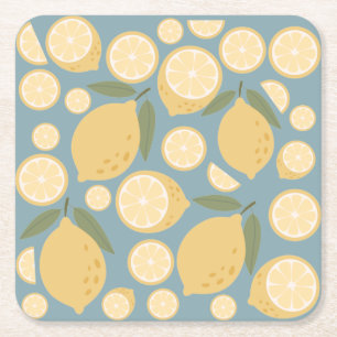 Yellow Lemon Seamless Pattern Square Paper Coaster