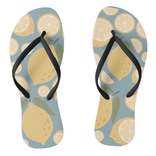 Yellow Lemon Seamless Pattern Thongs (Footbed)