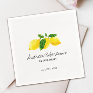 Yellow Lemon Simple Citrus Watercolor Retirement Napkin