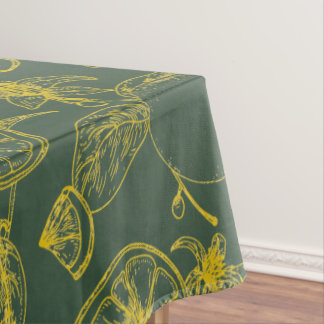 Yellow Lemon Sketch on Dark Green  Tablecloth