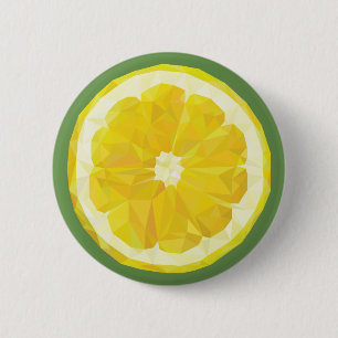 Yellow lemon slice button. 6 cm round badge