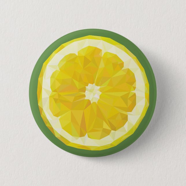 Yellow lemon slice button. 6 cm round badge (Front)