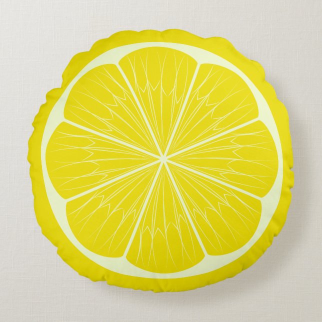 Yellow Lemon Slice Citrus Wedge Round Cushion (Front)