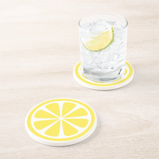 Yellow Lemon Slice Round Sandstone Coaster (Side)