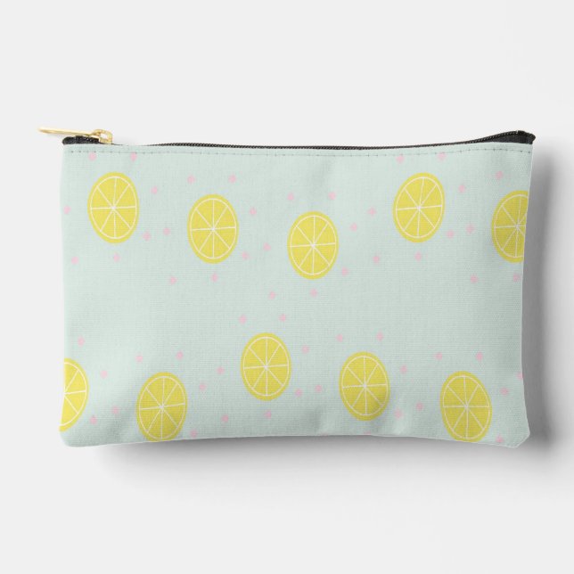 Yellow lemon slices on  blue accessory pouch (Front)