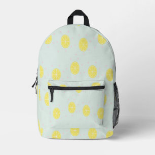 Yellow lemon slices on blue printed backpack