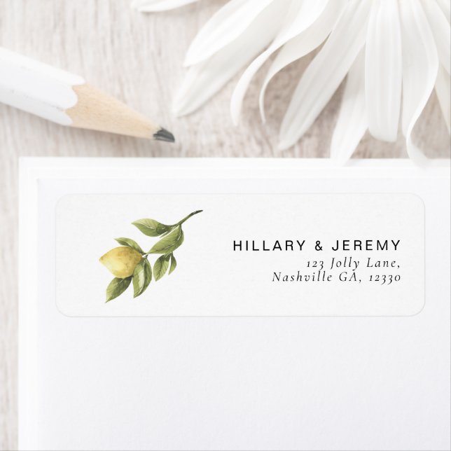 Yellow Lemon Sorrento Bridal Shower Return Address Label (Insitu)