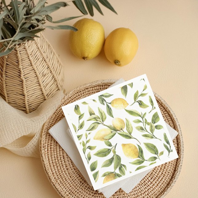 Yellow Lemon Sorrento Mediterranean Bridal Shower Napkin (Creator Uploaded)