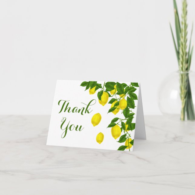 Yellow Lemon Thank You Green Citrus Wedding Card (Front)