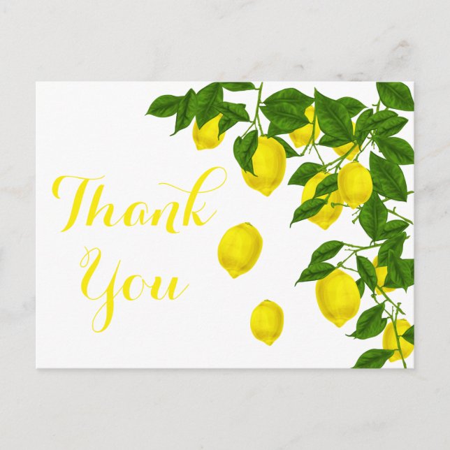 Yellow Lemon Thank You Green Citrus Wedding Postcard (Front)