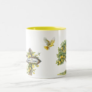 Yellow Lemon Tree Farm Bird   Two-Tone Coffee Mug
