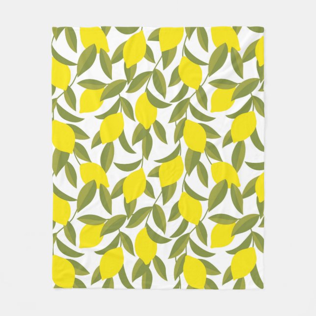 Yellow lemon tree seamless pattern fleece blanket (Front)