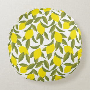 Yellow lemon tree seamless pattern round cushion