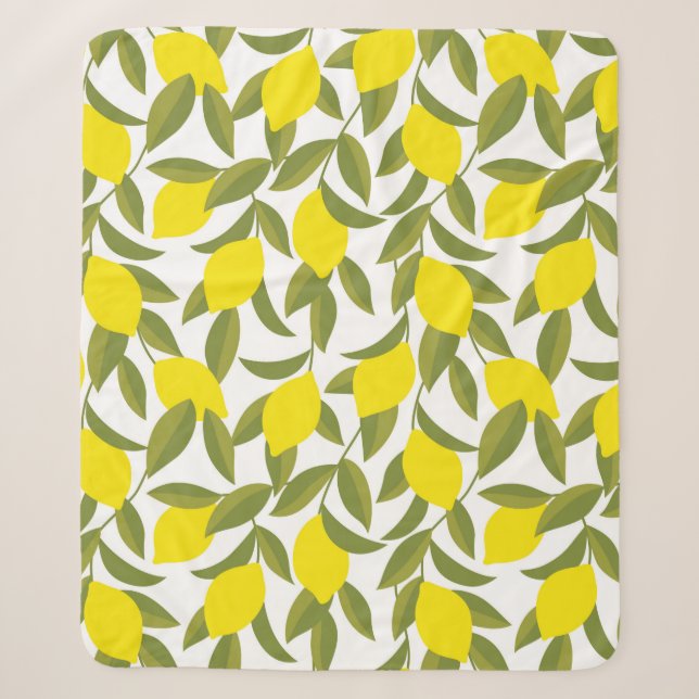 Yellow lemon tree seamless pattern sherpa blanket (Front)