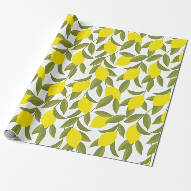 Yellow lemon tree seamless pattern wrapping paper (Unrolled)