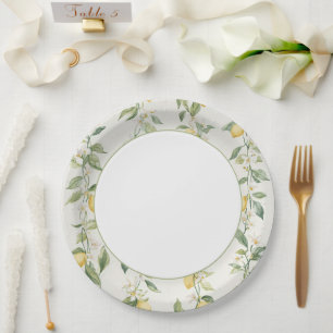 Yellow Lemon Vines Bridal Shower Paper Plate