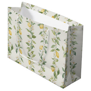 Yellow Lemon Vines Floral Bridal Shower Large Gift Bag