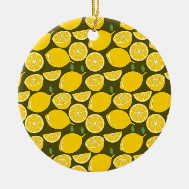 Yellow Lemon Wallpaper Pattern Summer Ceramic Ornament (Front)