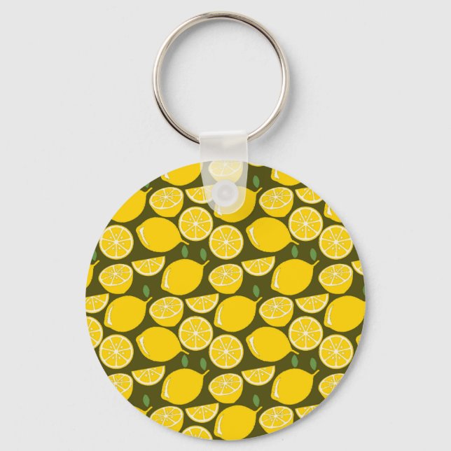 Yellow Lemon Wallpaper Pattern Summer Key Ring (Front)