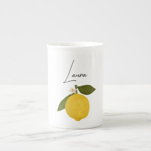 Yellow Lemon with Green Leaves Fresh Citrus Bone China Mug