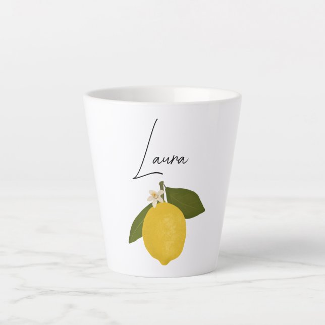 Yellow Lemon with Green Leaves | Fresh Citrus  Latte Mug (Front)