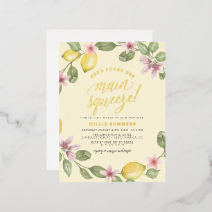 Yellow   Lemon Wreath Main Squeeze Bridal Shower Foil Invitation Postcard