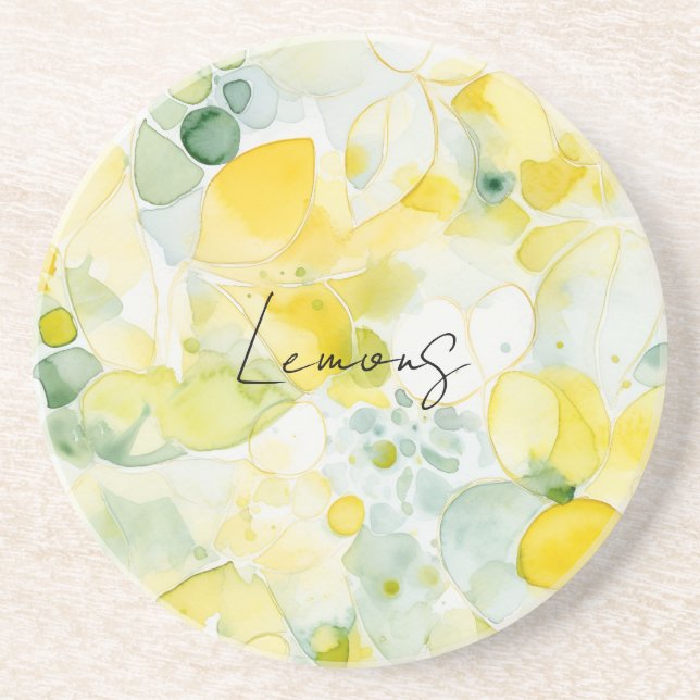 Yellow Lemons Abstract Coaster (Front)