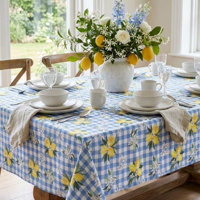 Yellow Lemons and Blue Gingham Check Tablecloth (Creator Uploaded)