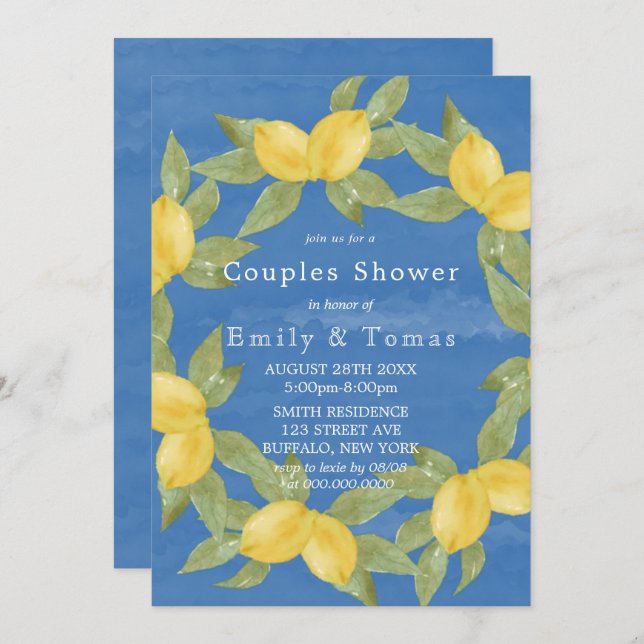 Yellow Lemons and Blue Watercolor Couples Shower (Front/Back)