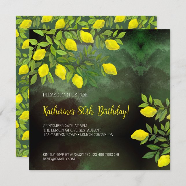 Yellow lemons and branches invitation (Front/Back)