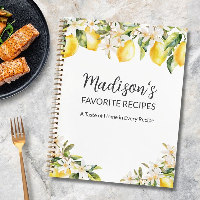 Yellow Lemons and White Flowers Family Recipe Book (In situ)