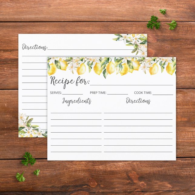 Yellow Lemons and White Flowers Family Recipe Card (In situ)