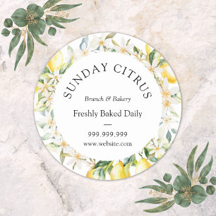 Yellow Lemons and White Flowers Floral Wreath Classic Round Sticker