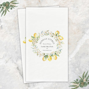 Yellow Lemons and White Flowers Floral Wreath Napkin