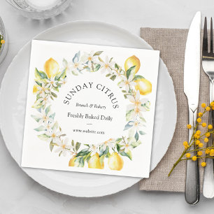 Yellow Lemons and White Flowers Floral Wreath Napkin