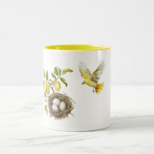 Yellow Lemons Bird Nest Two-Tone Coffee Mug