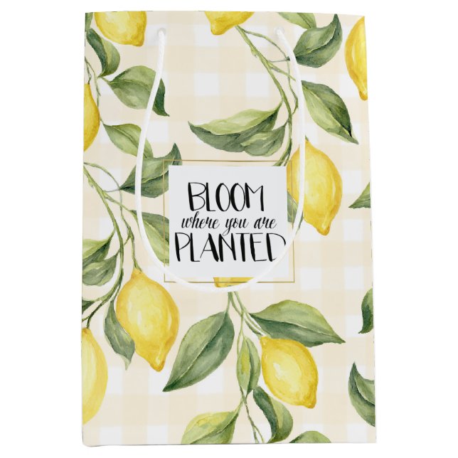 Yellow Lemons Bloom Where You Are Planted Medium Gift Bag (Front)