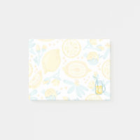 Yellow Lemons & Blue Flowers Illustrated Pattern