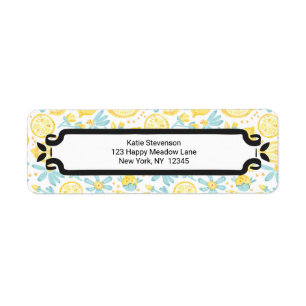 Yellow Lemons & Blue Flowers Illustrated Pattern Return Address Label