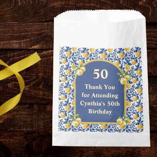Yellow Lemons Blue Mediterranean Amalfi Birthday Favour Bag
