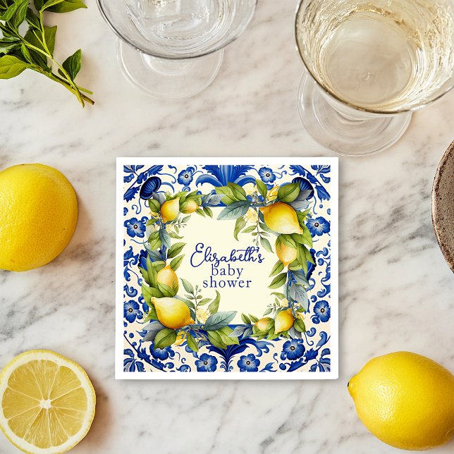 Yellow Lemons Blue Tile Lemon Baby Shower Napkin (Yellow Lemons Blue Tile Lemon Baby Shower Napkins)