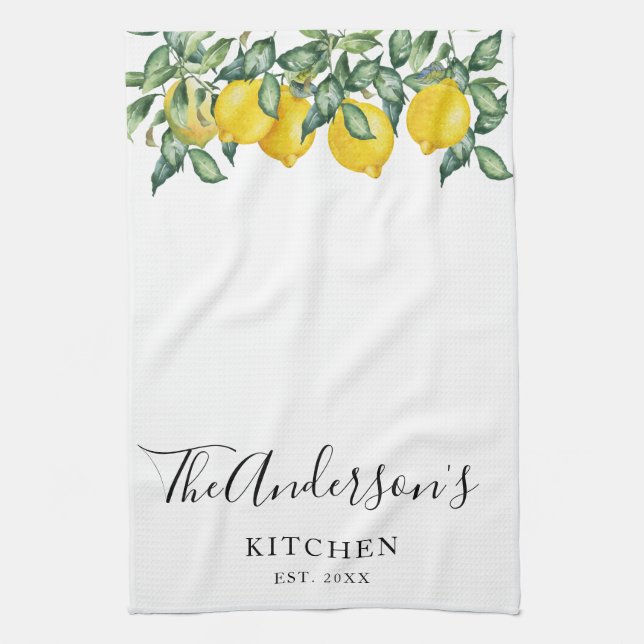 Yellow lemons Family Kitchen Custom Tea Towel (Vertical)