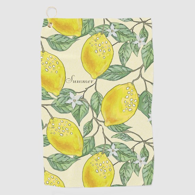 Yellow Lemons Fresh Zesty Summer Citrus Pattern Golf Towel (Front)