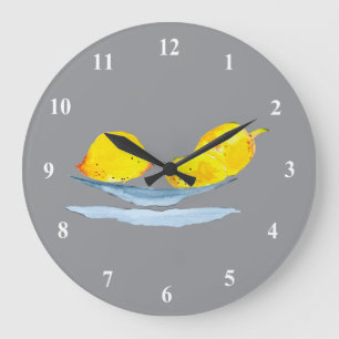 Yellow lemons fruit art large clock