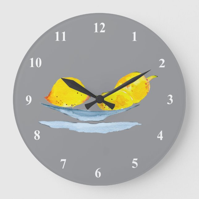 Yellow lemons fruit art large clock (Front)