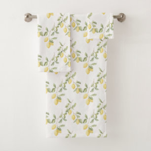 Yellow Lemons Fruit   Bath Towel Set