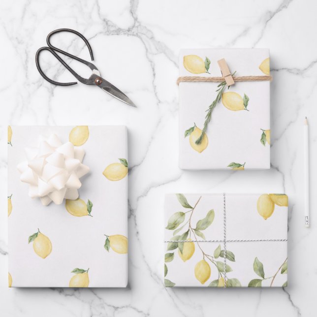 Yellow Lemons Fruit Bridal Shower Wrapping Paper Sheet (Front)